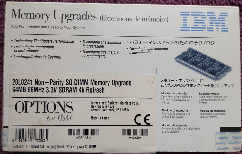 Options by IBM 20L0241 Non-parity SO-DIMM 64MB 66MHz 3.3V New Old Stock - Image 1 of 2