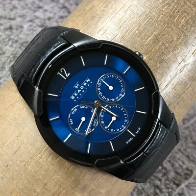 Skagen Denmark Men 856XLBLN Dress Day Date Leather Quartz Analog 39mm Watch 8" - Image 1 of 4