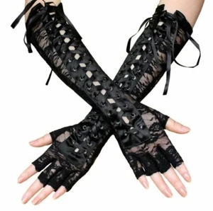 Gothic Punk Rock Long Fingerless Lace Gloves US Seller - Picture 1 of 7