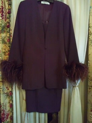 Vestido y chaqueta marrón pluma avestruz CHETTA B talla 4 Foto 1 de 4