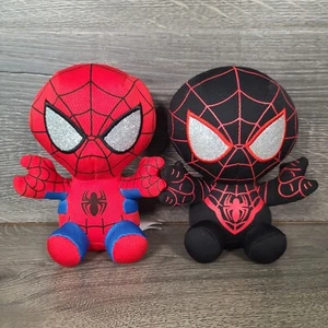 Lot of 2 Marvel Miles Morales & Blue Red Spiderman Plush TY Beanie Babies 6" - Picture 1 of 11
