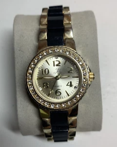 JS Watch Gold tone Black Bracelet Crystals Watch Women's - Picture 1 of 7
