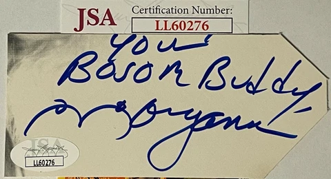 Morganna The Kissing Bandit signed 2x4.5 Cut Signature Your Bosom Buddy- JSA Cover