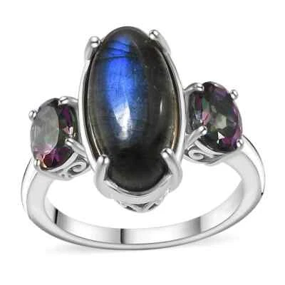 7.15ctw Malagasy Labradorite & Mystic Topaz Ring Platinum Plated Size 6 - Image 1 of 4