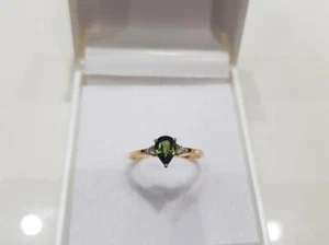 0.81 Ct Peridot & Natural Diamond Prong Ring 14k Solid Yellow Gold - Picture 1 of 8