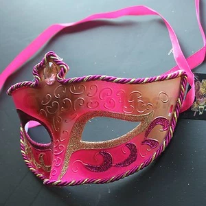 Hot Pink Venetian Masquerade Mask Party Prom Mardi Gras Halloween Costume - Picture 1 of 3