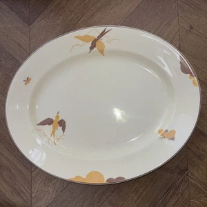 Wedgwood & Co English bone China Art Deco Oval Platter Yellow Swallows 14/11in - Picture 1 of 3