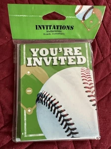 BASEBALL PARTY ACCESSORIES Invitations Blowers Hats Banner Napkins-Large & Small - Picture 1 of 11