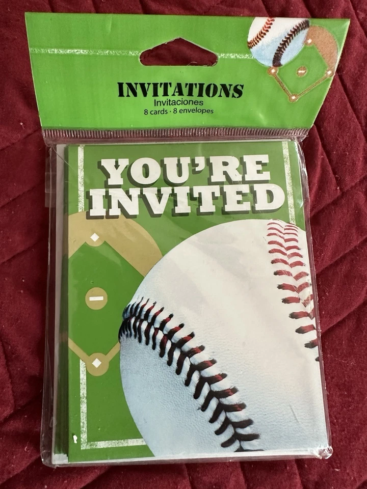 BASEBALL PARTY ACCESSORIES Invitations Blowers Hats Banner Napkins-Large & Small - Image 1 of 4