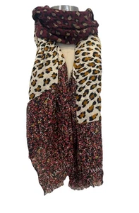 Twinset Borgoña Bufanda Grande Estampado Animal Leopardo Floral Bufanda |Envoltura de Chal - Imagen 1 de 22
