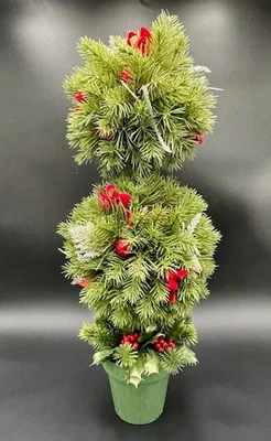 VTG Décor Plastics 3 Level Topiary Christmas Table Top Tree Frost Holly Berries - Image 1 of 4