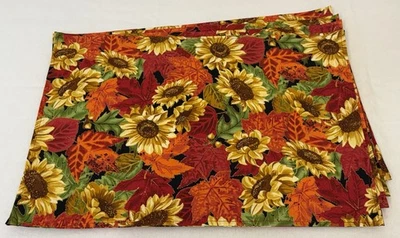Fall Leaf Sunflower Placemats Rectangle Yellow Orange Red Green Glitter Set of 4 - Image 1 of 4
