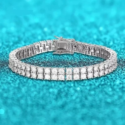 5.5ct Lab Grown Diamond E VS Double Row Tennis Bracelet 14k White Gold Over 8" - Image 1 of 4