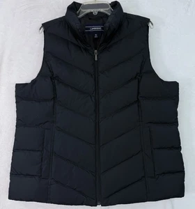 Lands End Puffer Vest XL Womens Black Down Filled Full Zip Quilted - Picture 1 of 6