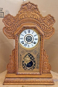 Antique, Dated May of 1904, Ingraham Gingerbread Mantle Clock with alarm, Runs - Picture 1 of 22