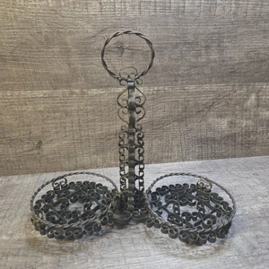 Black wrought Metal Spanish Revival Gothic column candle / wine Holder Filigree - Picture 1 of 11