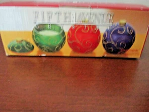 FIFTH AVENUE ~ Kristall ORNAMENT BEDECKT KERZENGLÄSER ~ 3er Set ~ grün rot blau ~ Neu im Karton - Bild 1 von 2