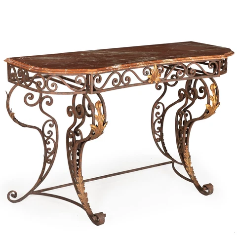 Vintage Wrought Iron and Red Marble Console Table, 20th century Cover