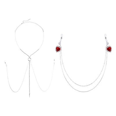 2pcs Double Layer Sexy Nipple Chain Non-piercing Heart Bikini Breast Body Chain - Image 1 of 4