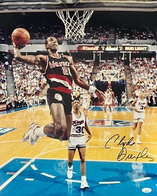 Clyde Drexler Signed Autographed 16x20 Photo JSA Authen Portland Trail Blazers 4 - Image 1 of 2