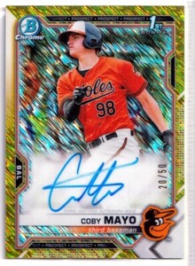  2021 Bowman Chrome Prospect Autographs Gold Shimmer Refractors Coby Mayo /50