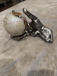 Stunning Alexander Kalifano Gemstone World Globe In Hand - Mother Of Pearl - Picture 1 of 16