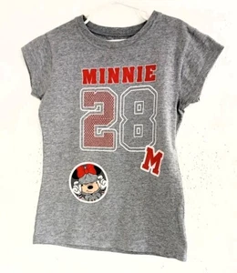 Disney Girls Minnie #28 Graphic Gray Short Sleeve M (10-12) T-Shirt - Picture 1 of 6