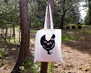 Canvas Tote Bag, Reusable Bag, Grocery Shopping Cloth Bag, Hen Print - Picture 1 of 2