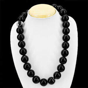 Round Shape 1440.00 Cts Natural Untreated Black Onyx Beads Necklace NK 08E38