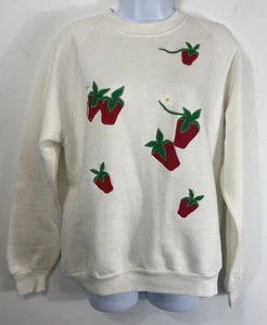 Vintage Jerzees Raglan Embroidered  Strawberry Size XL USA Made - Picture 1 of 9