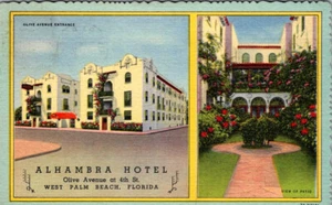 \WEST PALM BEACH, FLORIDA - HOTEL ALAHAMBRA - POSTAL DE LINO VINTAGE - Imagen 1 de 2