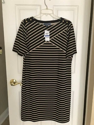 Nuevo con etiquetas Vestido Vaina Karen Scott Sport Talla PXL Negro Tostado Mezcla Rayas Manga Codo Foto 1 de 4