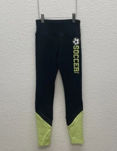 Justice Girls Size 8 Black Pants/Leggings Soccer Ball Neon Green Accents - Picture 1 of 8