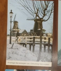 Holland Netherlands Postcard Prettige Kerstdagen en Gelukkig Nieuwjaar Windmill - Picture 1 of 3