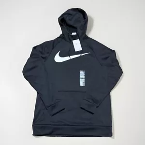 Felpa Nike Therma Fit nera con cappuccio Swoosh uomo taglia large allenamento pullover tasca zip - Foto 1 di 5