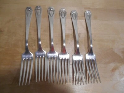 6 tenedores de cena Rogers 1916 patrón heráldico IS plateado martillado 7867 Foto 1 de 3