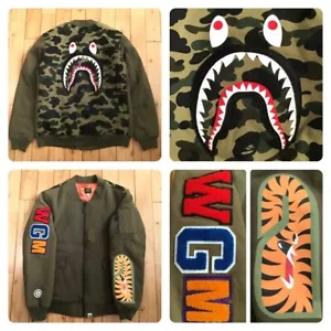 BAPE SHARK MA-1 Sweat Bomber Jacket A Bathing Ape Size L - Picture 1 of 10