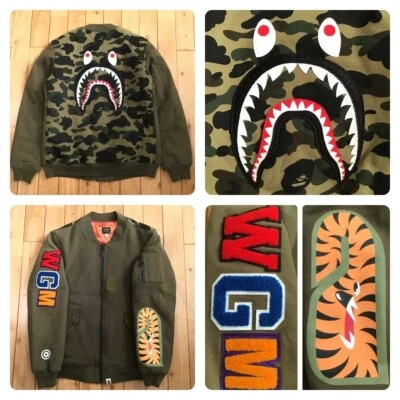BAPE SHARK MA-1 Sweat Bomber Jacket A Bathing Ape Size L - Image 1 of 4