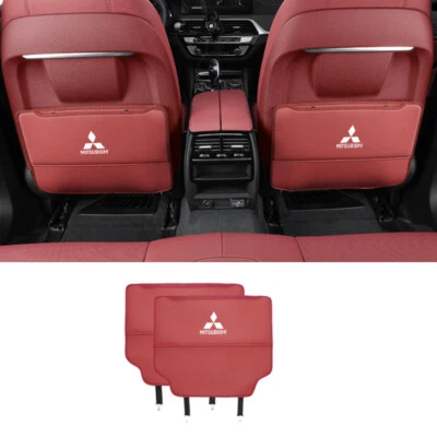 2PCS Red Leather Car Seat Back Pad Mat Anti-Kick Protector Cover for Mitsubishi Foto 1 de 4