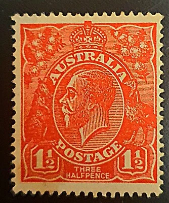 Australia KGV 1 1/2d / Rojo Escarlata Profundo NHM Gema Súper RARA Foto 1 de 2
