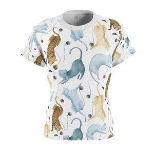 Cat Lovers Tee, Playful Kitten Shirt, Women's T-Shirt, Cute Animal Top, Cat Mom - Picture 1 of 7