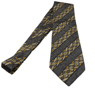 Ermenegildo Zegna Pure Silk ExclusiveDesign Gray Gold Floral Italian Necktie EUC - Image 1 of 4