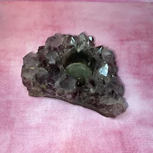 Large Raw Purple Natural Cluster Amethyst Candle / Tealight Holder - Picture 1 of 6
