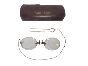 Pince Nez Frameless Eyeglasses w/ Chain & Hair Pin Antique Rimless Spectacles - Picture 1 of 15