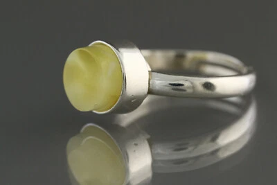 Anillo AMBAR BÁLTICO Genuino Blanco Piedra Cabujón Plata AJUSTABLE 3g 190611-28 Foto 1 de 3