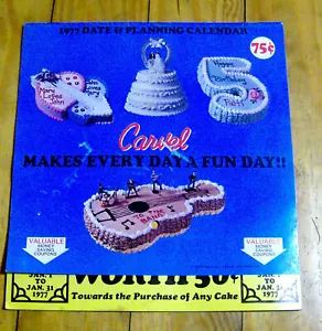 RARE vintage 1977 CARVEL ICE CREAM calendar 1970s restaurant chain CAKE DESSERT - Picture 1 of 5