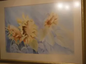Lovely Watercolor Painting of Sunflowers against Blue Sky - Picture 1 of 4