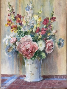 Antikes Aquarell auf Papier Blumenstillleben MAX RIEGER - Bild 1 von 12