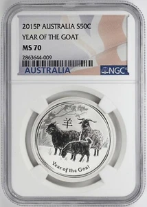 2015-P 50c Australia Silver Lunar Series Year of the Goat 1/2 oz NGC MS70 $1 - Picture 1 of 8