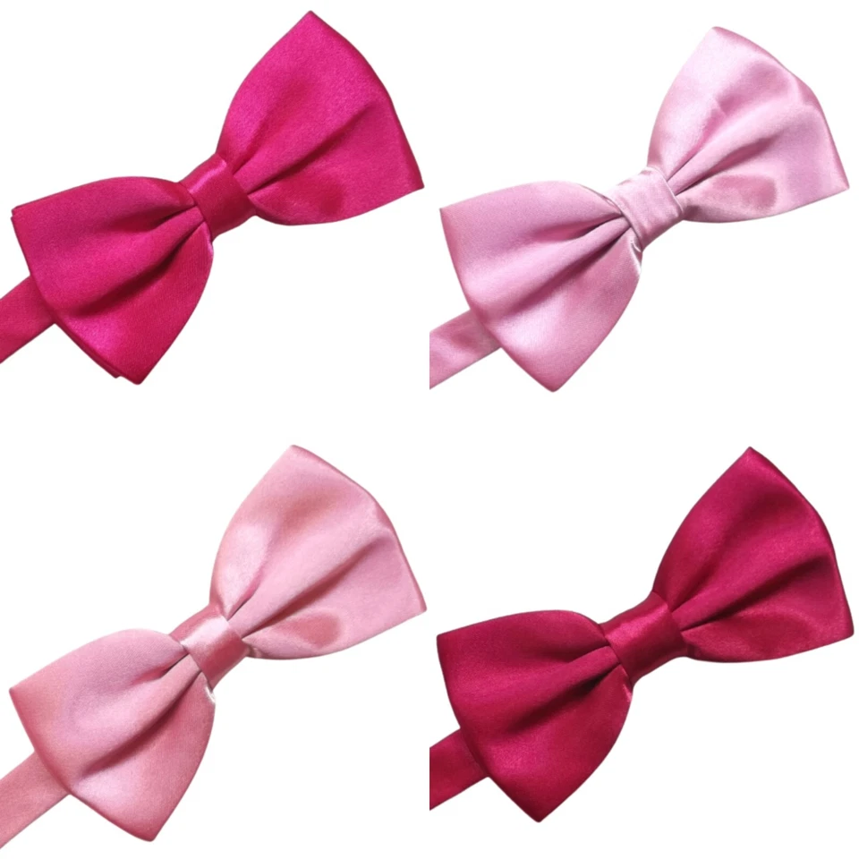 Bow Tie Pink Bowtie Mens Silky Shiny Satin Solid New Wedding Adjustable - Image 1 of 1